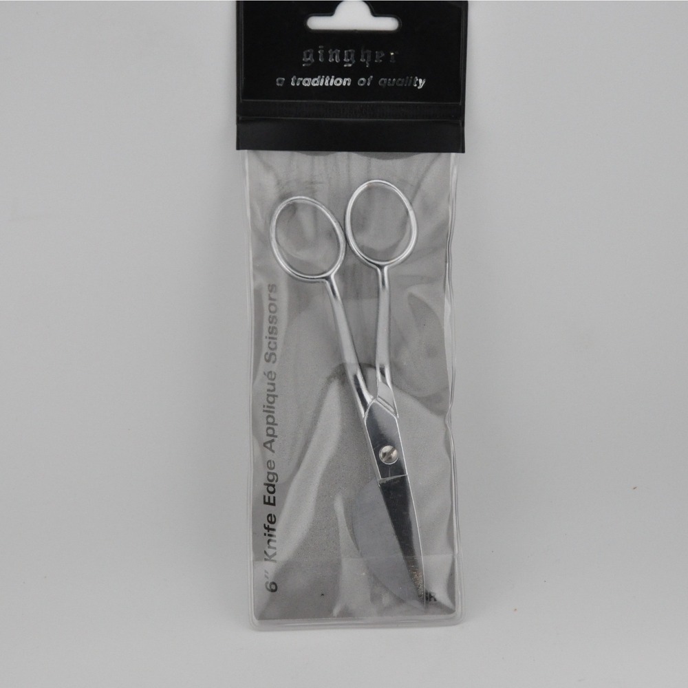 Gingher Applique Scissors 6" Silvertone Knife Edge Offset Handle G-6R